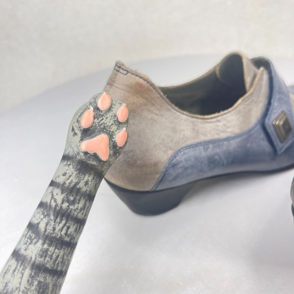 FIOJI Womens 41 (US 10.5-11) Blue Gray Leather Loafer Heels Booties Low Heel - Picture 8 of 10